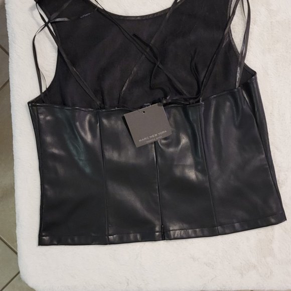 NWT-MARC NEW YORK BLACK FAUX LEATHER TOP-SLEEVELESS-GREAT FOR HALLOWEEN-HOT-NWT - Picture 6 of 6